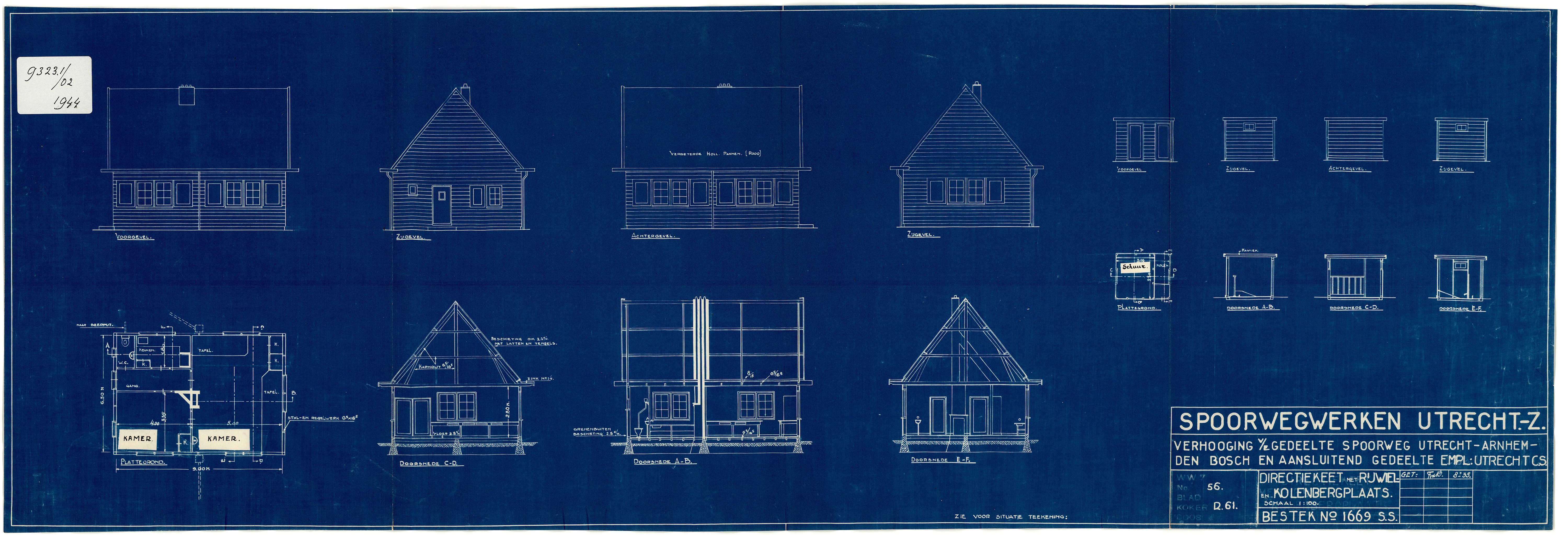 De bouwtekening van ons huis. Getekend in 1935, maar onderdeel van een bouwdossier uit 1944: "Directiekeet met Rijwiel en Kolenbergplaats - Spoorwegwerken Utrecht-Zuid.". Terwijl het huis aan de noordkant van Utrecht Centraal staat...